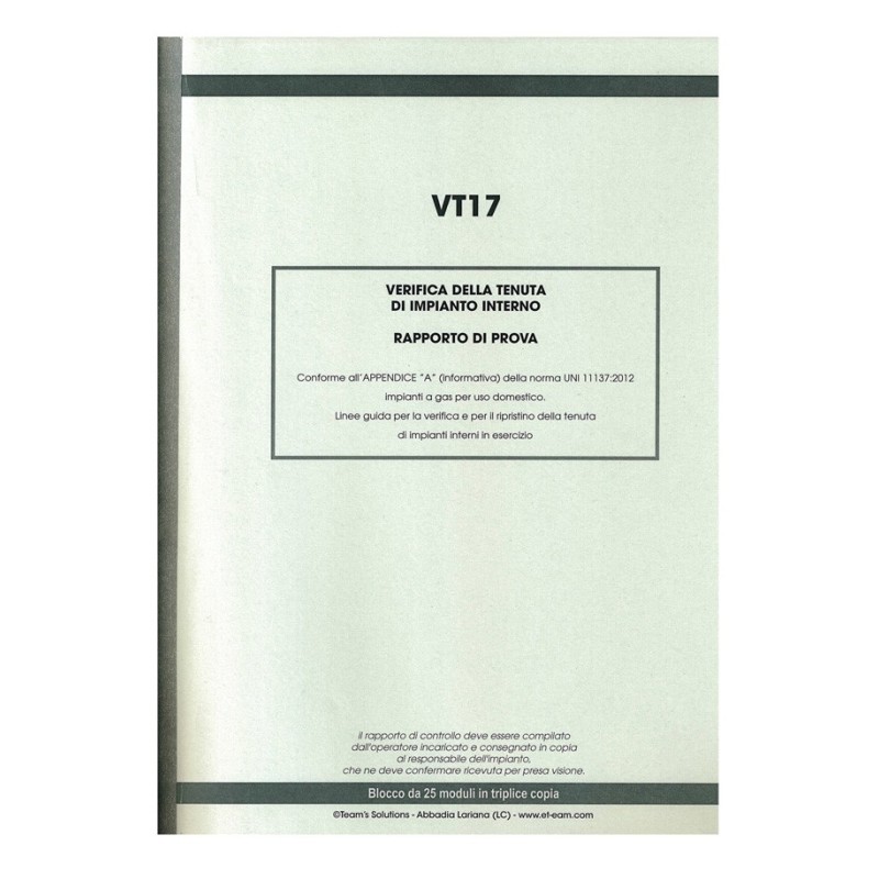 Rapporto Tenuta Impianto Gas - VT17 