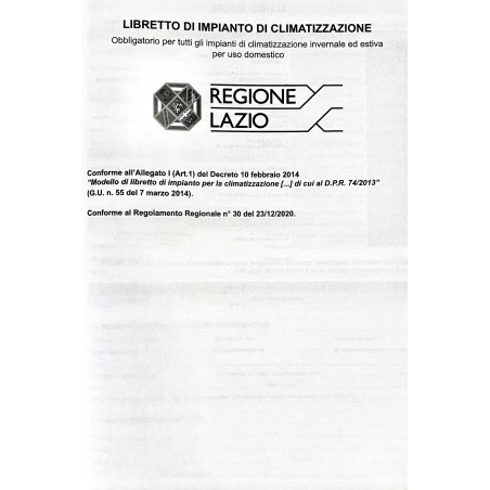 LIC39LZ - Libretto di impianto di climatizzazione invernale ed estiva, Obbligatorio per la Regione Lazio
